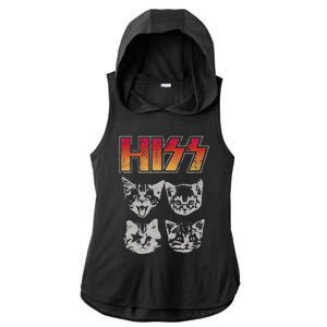 HISS Cat Funny Cats Kittens Rock Music Cat Lover Hiss Ladies PosiCharge Tri-Blend Wicking Draft Hoodie Tank