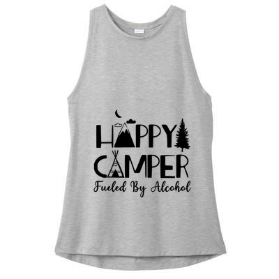 Happy Camper Fueled By Alcohol Camping Drinking Party Ladies PosiCharge Tri-Blend Wicking Tank