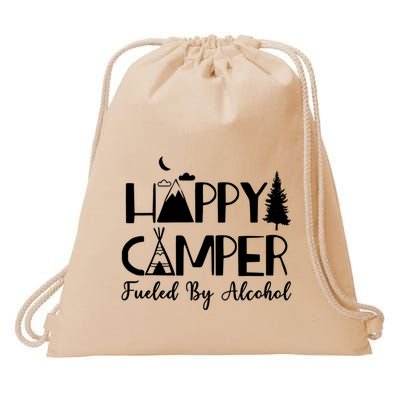 Happy Camper Fueled By Alcohol Camping Drinking Party Drawstring Bag