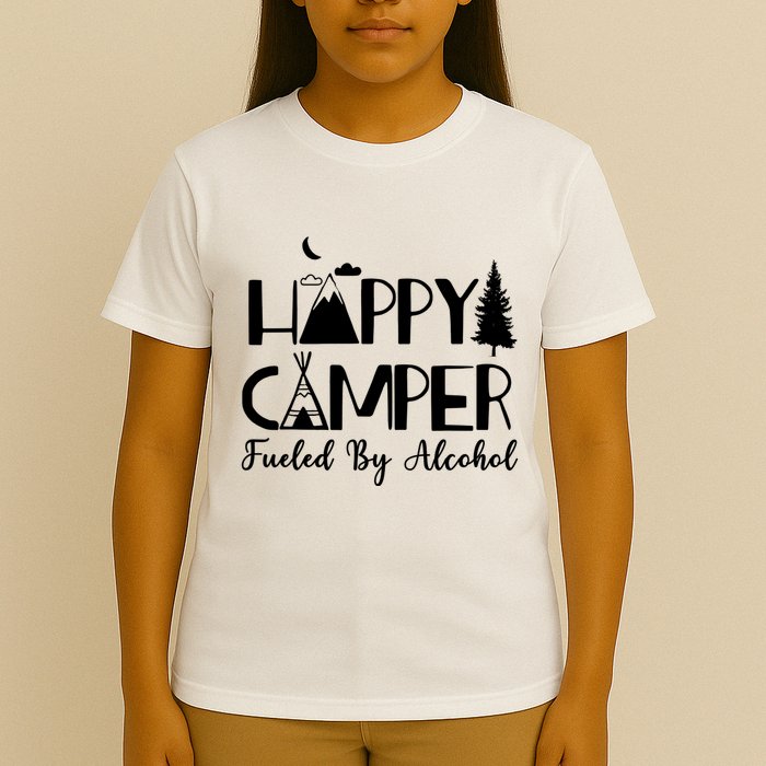 Happy Camper Fueled By Alcohol Camping Drinking Party T-Shirt