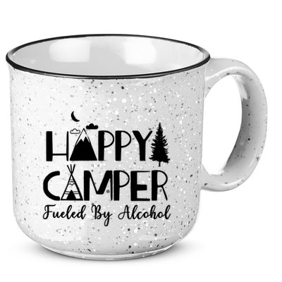 Happy Camper Fueled By Alcohol Camping Drinking Party 15oz Campfire Ceramic Mug