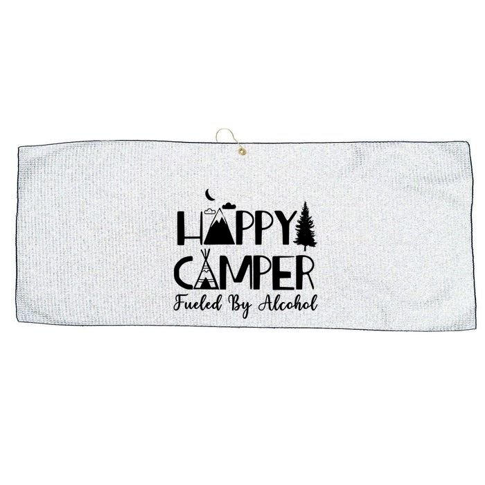 Happy Camper Fueled By Alcohol Camping Drinking Party Large Microfiber Waffle Golf Towel