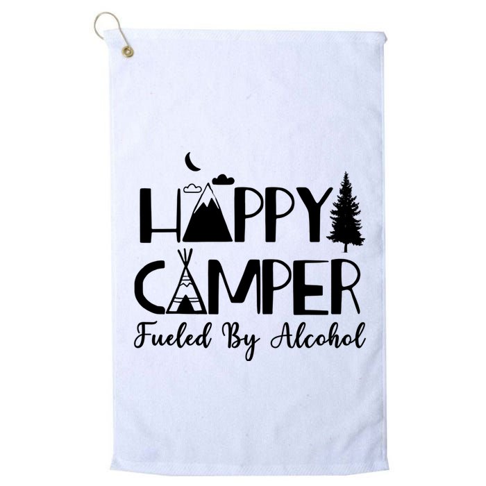 Happy Camper Fueled By Alcohol Camping Drinking Party Golf Towel
