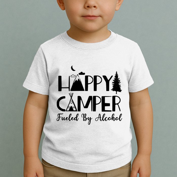 Happy Camper Fueled By Alcohol Camping Drinking Party Toddler T-Shirt