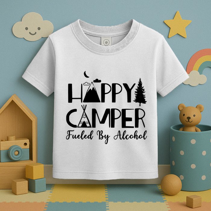 Happy Camper Fueled By Alcohol Camping Drinking Party Toddler T-Shirt