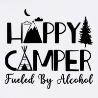 Happy Camper Fueled By Alcohol Camping Drinking Party Short Acrylic Beanie