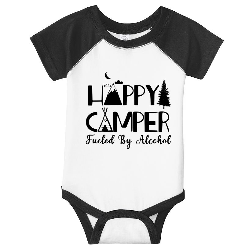 Happy Camper Fueled By Alcohol Camping Drinking Party Infant Baby Jersey Bodysuit