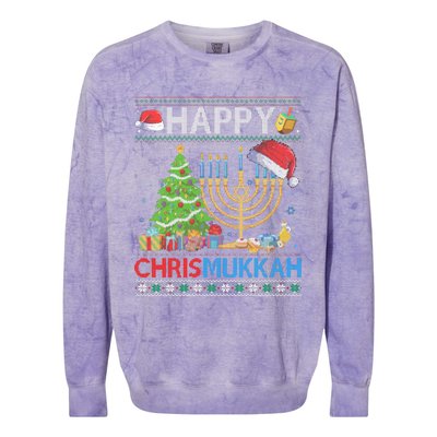 Happy Chrismukkah Funny Jewish Christmas Hanukkah Chanukah Colorblast Crewneck Sweatshirt