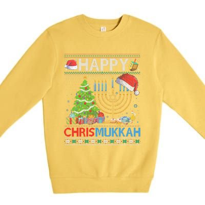 Happy Chrismukkah Funny Jewish Christmas Hanukkah Chanukah Premium Crewneck Sweatshirt