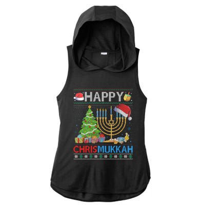 Happy Chrismukkah Funny Jewish Christmas Hanukkah Chanukah Ladies PosiCharge Tri-Blend Wicking Draft Hoodie Tank