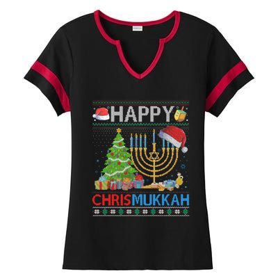 Happy Chrismukkah Funny Jewish Christmas Hanukkah Chanukah Ladies Halftime Notch Neck Tee