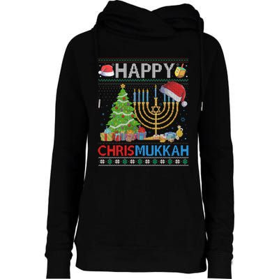 Happy Chrismukkah Funny Jewish Christmas Hanukkah Chanukah Womens Funnel Neck Pullover Hood