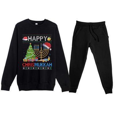 Happy Chrismukkah Funny Jewish Christmas Hanukkah Chanukah Premium Crewneck Sweatsuit Set