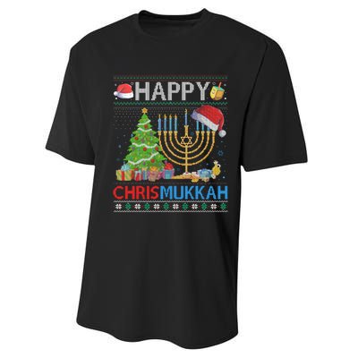 Happy Chrismukkah Funny Jewish Christmas Hanukkah Chanukah Performance Sprint T-Shirt