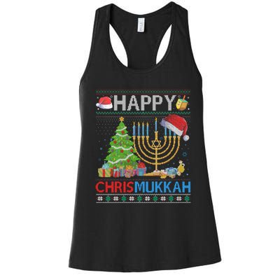 Happy Chrismukkah Funny Jewish Christmas Hanukkah Chanukah Women's Racerback Tank