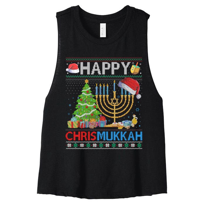 Happy Chrismukkah Funny Jewish Christmas Hanukkah Chanukah Women's Racerback Cropped Tank