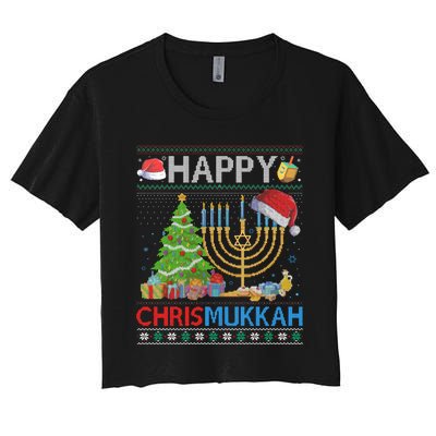 Happy Chrismukkah Funny Jewish Christmas Hanukkah Chanukah Women's Crop Top Tee