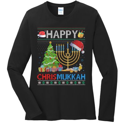 Happy Chrismukkah Funny Jewish Christmas Hanukkah Chanukah Ladies Long Sleeve Shirt