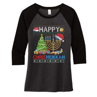 Happy Chrismukkah Funny Jewish Christmas Hanukkah Chanukah Women's Tri-Blend 3/4-Sleeve Raglan Shirt