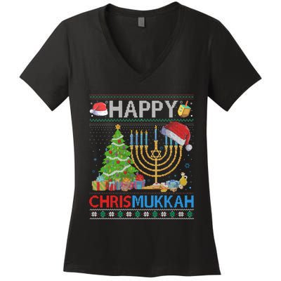 Happy Chrismukkah Funny Jewish Christmas Hanukkah Chanukah Women's V-Neck T-Shirt