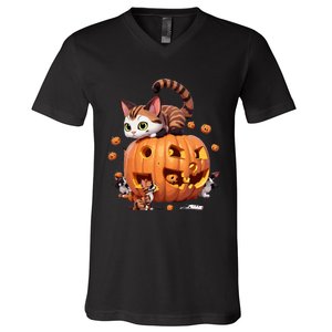 Halloween Cats Funny Cat V-Neck T-Shirt