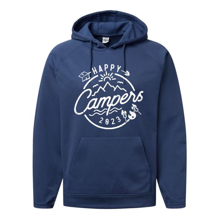 Happy Camper Funny Camping Vintage Retro Performance Fleece Hoodie