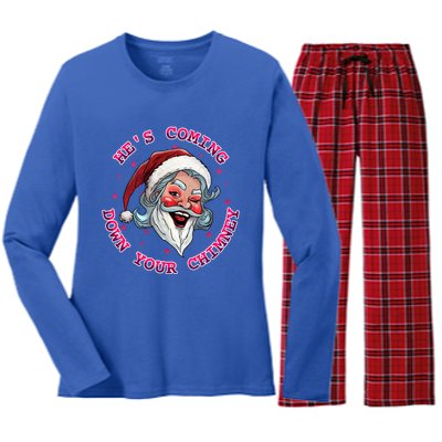 HeS Coming Funny Lgbt Drag Queen Santa Claus Innuendo Xmas Gift Women's Long Sleeve Flannel Pajama Set 