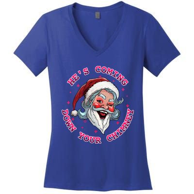 HeS Coming Funny Lgbt Drag Queen Santa Claus Innuendo Xmas Gift Women's V-Neck T-Shirt