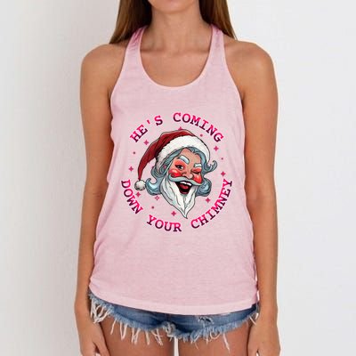 HeS Coming Funny Lgbt Drag Queen Santa Claus Innuendo Xmas Gift Women's Knotted Racerback Tank