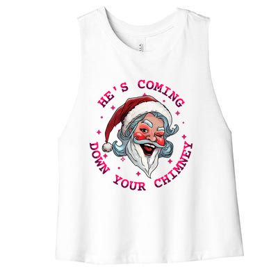 HeS Coming Funny Lgbt Drag Queen Santa Claus Innuendo Xmas Gift Women's Racerback Cropped Tank