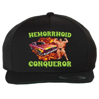 Hemorrhoid Conqueror Funny Meme Weird Offensive Cringe Joke Wool Snapback Cap