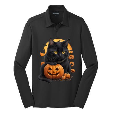 Halloween Cats Funny Cat Halloween Silk Touch Performance Long Sleeve Polo