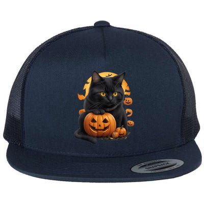 Halloween Cats Funny Cat Halloween Flat Bill Trucker Hat