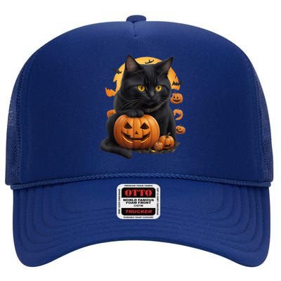 Halloween Cats Funny Cat Halloween High Crown Mesh Back Trucker Hat