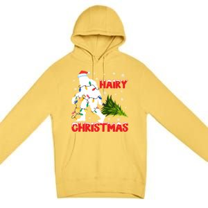 Hairy Christmas Funny Bigfoot Xmas Santa Hat Family Matching Gift Premium Pullover Hoodie