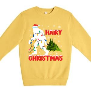 Hairy Christmas Funny Bigfoot Xmas Santa Hat Family Matching Gift Premium Crewneck Sweatshirt