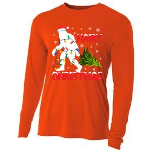 Hairy Christmas Funny Bigfoot Xmas Santa Hat Family Matching Gift Cooling Performance Long Sleeve Crew