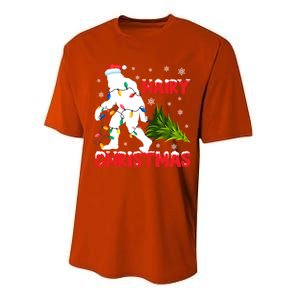 Hairy Christmas Funny Bigfoot Xmas Santa Hat Family Matching Gift Performance Sprint T-Shirt