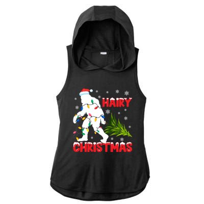 Hairy Christmas Funny Bigfoot Xmas Santa Hat Family Matching Gift Ladies PosiCharge Tri-Blend Wicking Draft Hoodie Tank