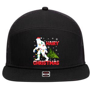 Hairy Christmas Funny Bigfoot Xmas Santa Hat Family Matching Gift 7 Panel Mesh Trucker Snapback Hat