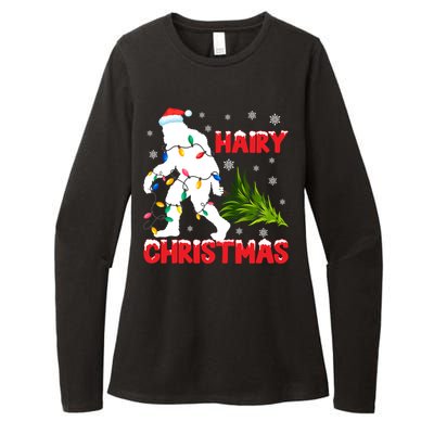 Hairy Christmas Funny Bigfoot Xmas Santa Hat Family Matching Gift Womens CVC Long Sleeve Shirt