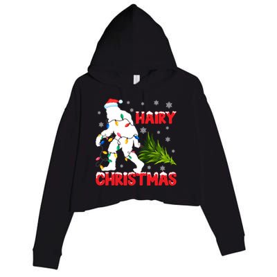 Hairy Christmas Funny Bigfoot Xmas Santa Hat Family Matching Gift Crop Fleece Hoodie