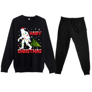 Hairy Christmas Funny Bigfoot Xmas Santa Hat Family Matching Gift Premium Crewneck Sweatsuit Set