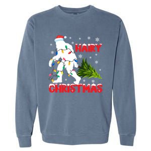 Hairy Christmas Funny Bigfoot Xmas Santa Hat Family Matching Gift Garment-Dyed Sweatshirt