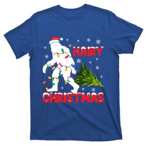 Hairy Christmas Funny Bigfoot Xmas Santa Hat Family Matching Gift T-Shirt