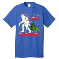 Hairy Christmas Funny Bigfoot Xmas Santa Hat Family Matching Gift Tall T-Shirt