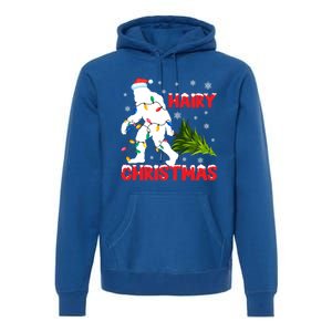 Hairy Christmas Funny Bigfoot Xmas Santa Hat Family Matching Gift Premium Hoodie