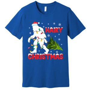 Hairy Christmas Funny Bigfoot Xmas Santa Hat Family Matching Gift Premium T-Shirt