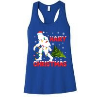 Hairy Christmas Funny Bigfoot Xmas Santa Hat Family Matching Gift Women's Racerback Tank