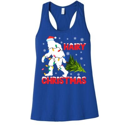 Hairy Christmas Funny Bigfoot Xmas Santa Hat Family Matching Gift Women's Racerback Tank